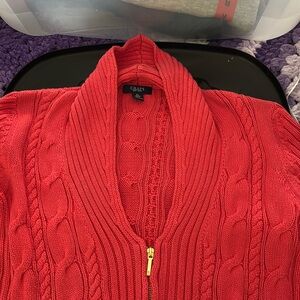 Gently worn chaps women’s zip up sweater size extra large in a salmon color